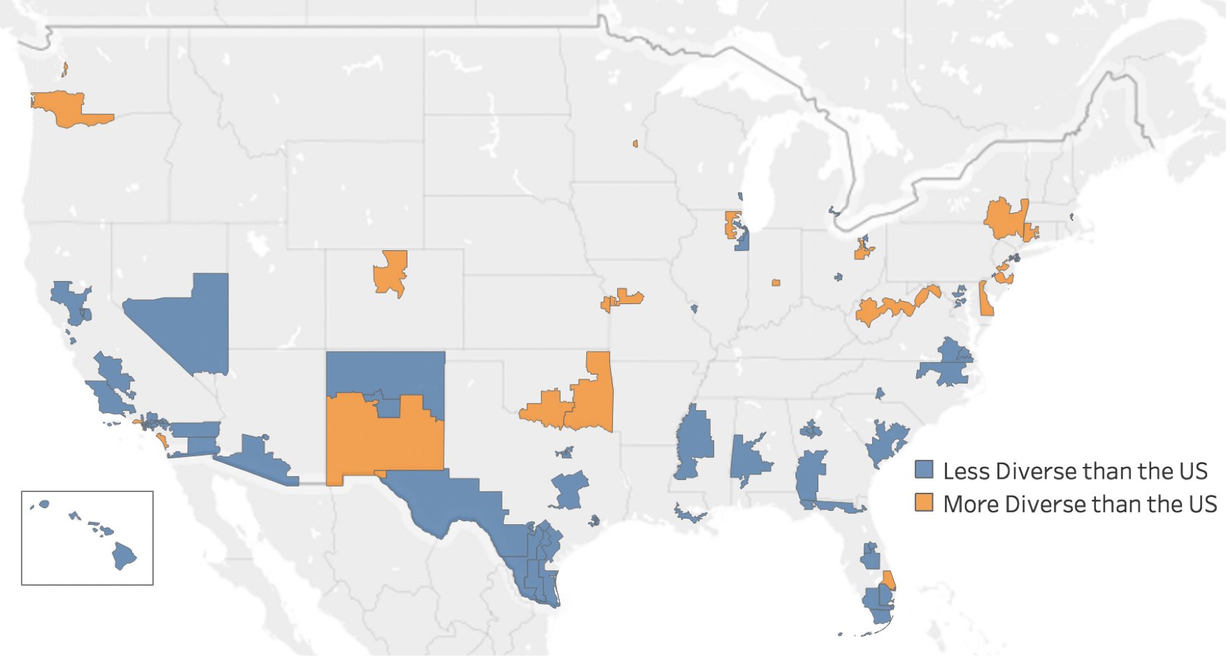 % Map of Districts with Minority Reps